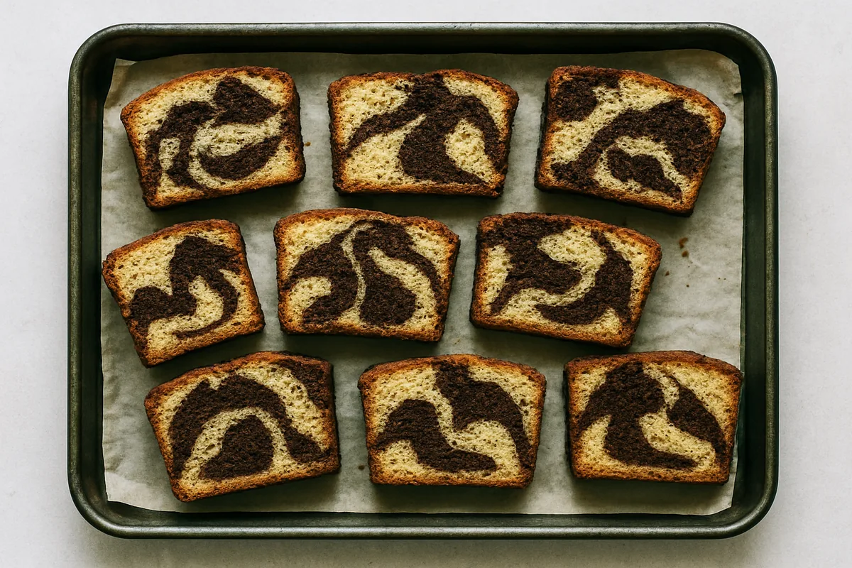 Pekač z rezinami marmornega kolača
